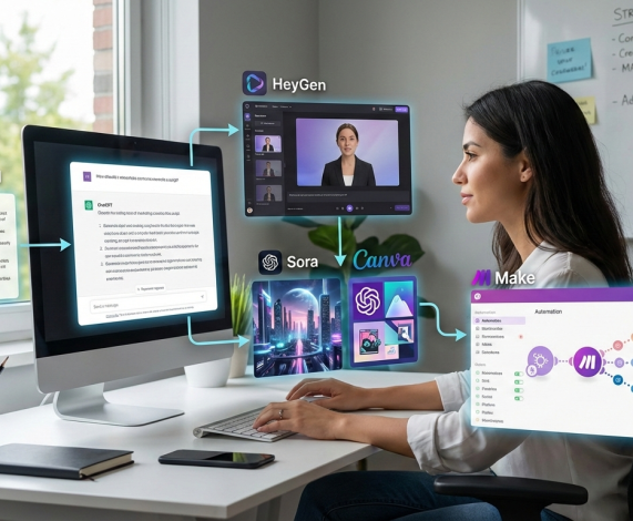 Marketing y Creación de Contenido: ChatGPT + Canva + HeyGen + Make + Sora